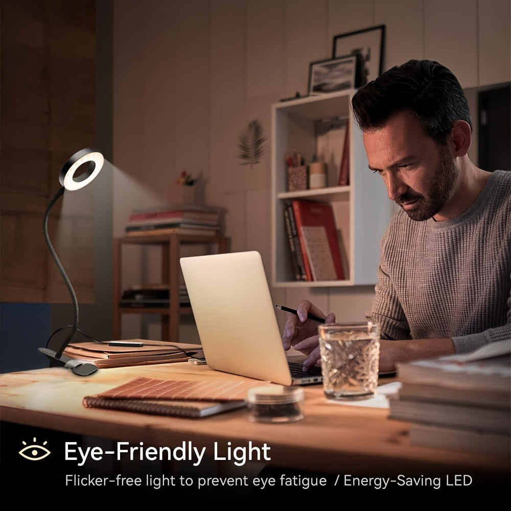 Lampe de bureau LED pince USB - Bras flexible 360° luminosité réglable