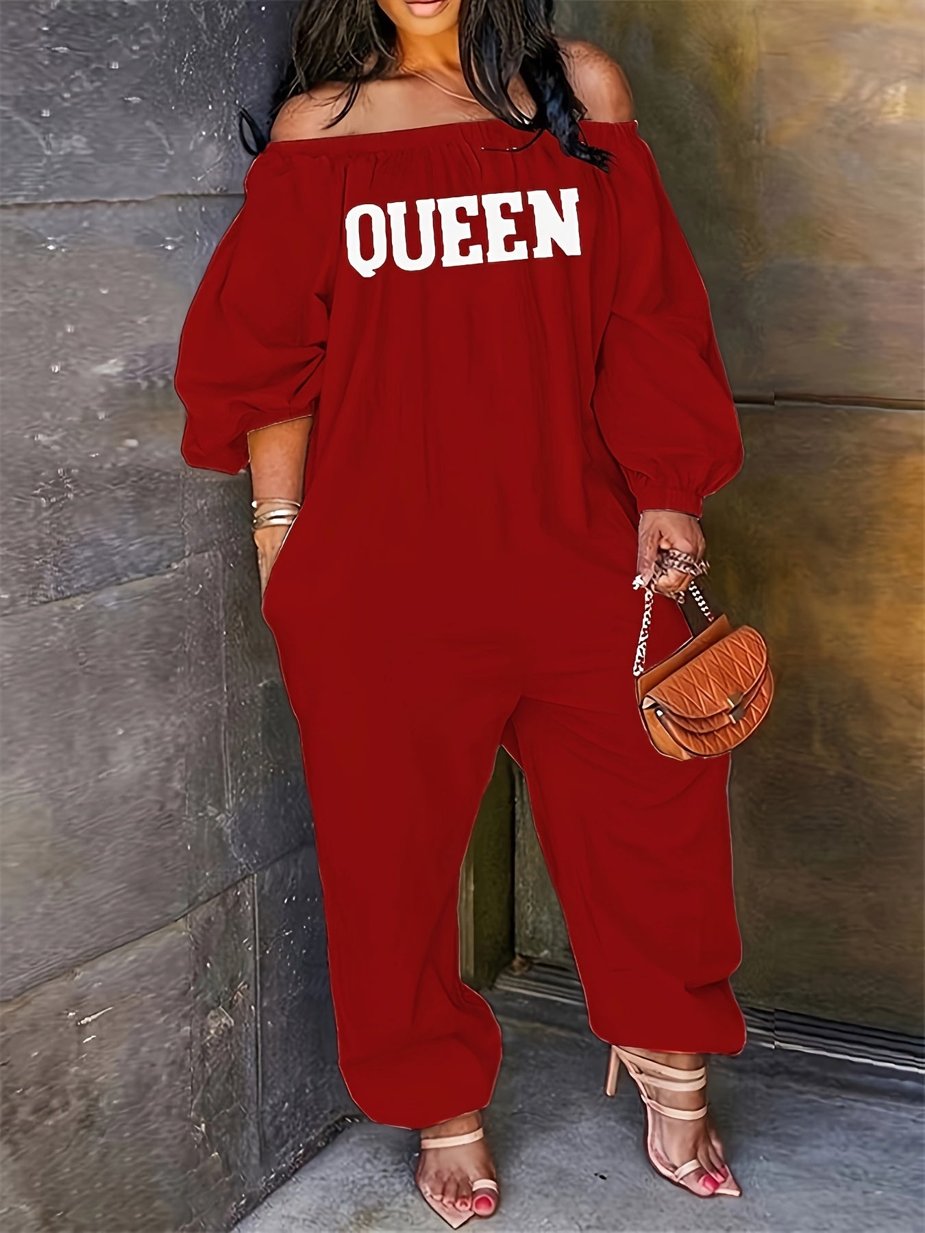 Combinaison Longue Brodée QUEEN pour Femme – Épaules Dénudées, Style Décontracté Élégant | 8 Coloris | S au XXL