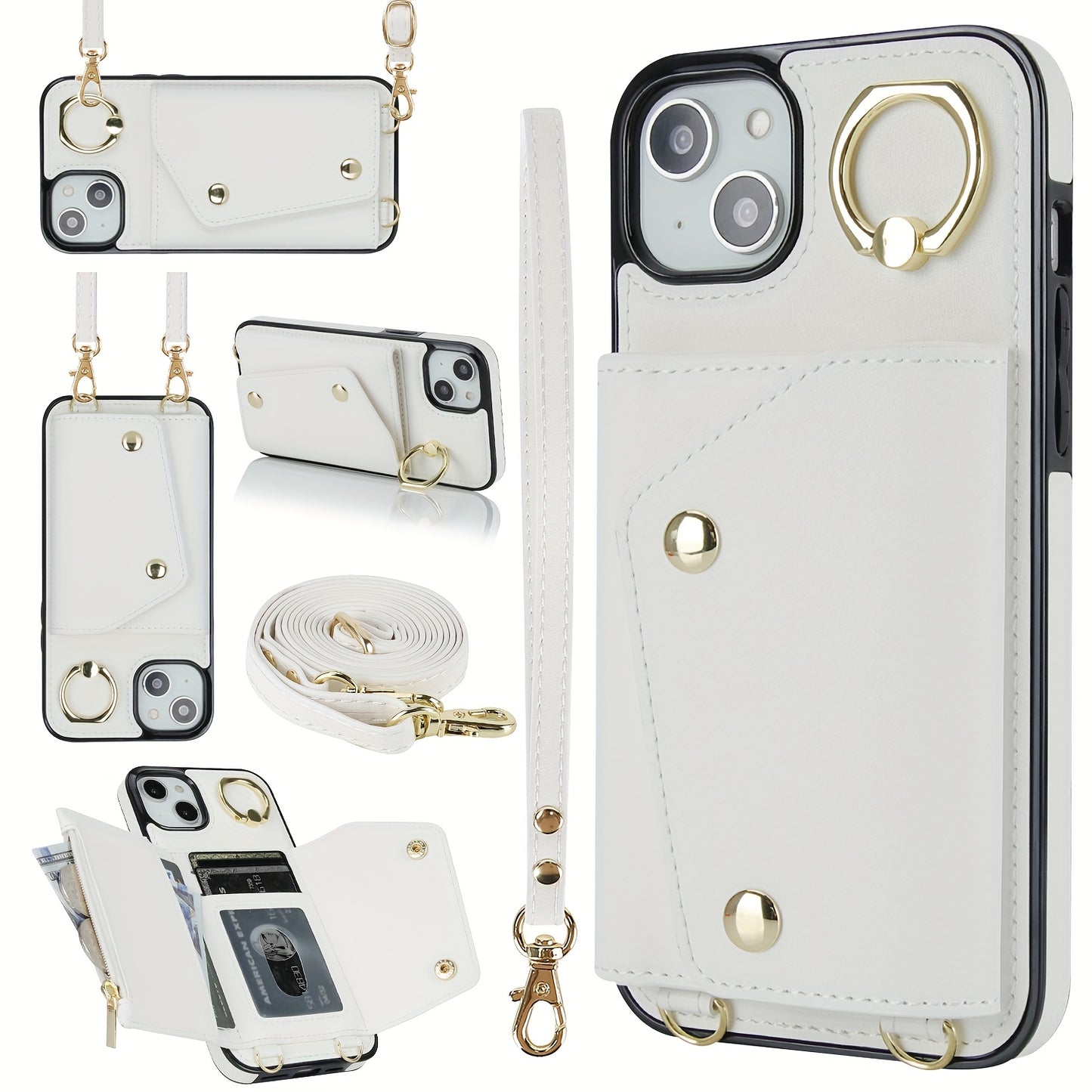 Étui Portefeuille Bandoulière iPhone – Similicuir, Support Intégré, Anti-Choc 📱✨