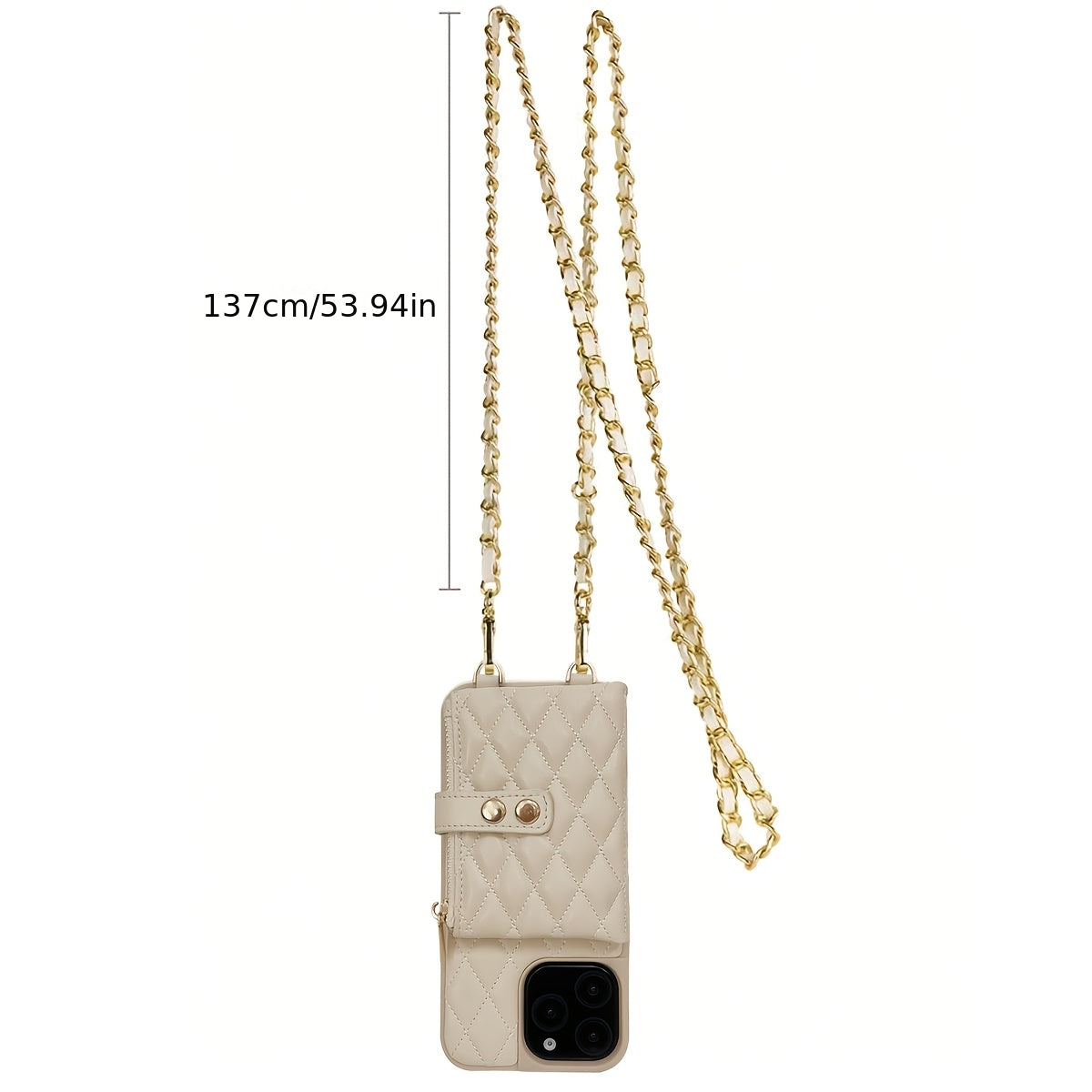 Coque iPhone Portefeuille Matelassee Similicuir Porte-Cartes Bandouliere Chaine - iPhone 11 a 17 Pro Max Beige Noir Rouge