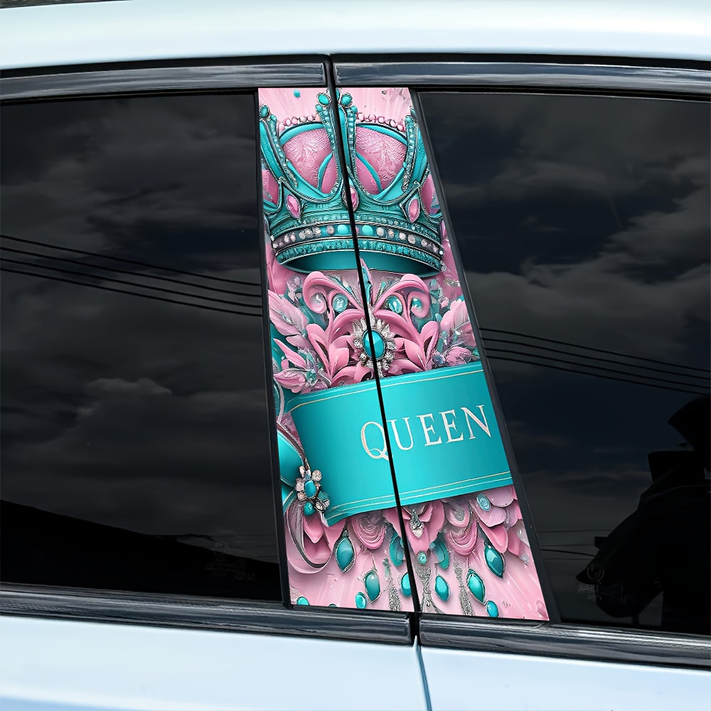Lot de 2 Autocollants Voiture Couronne de Reine – Vinyle Imperméable Rose