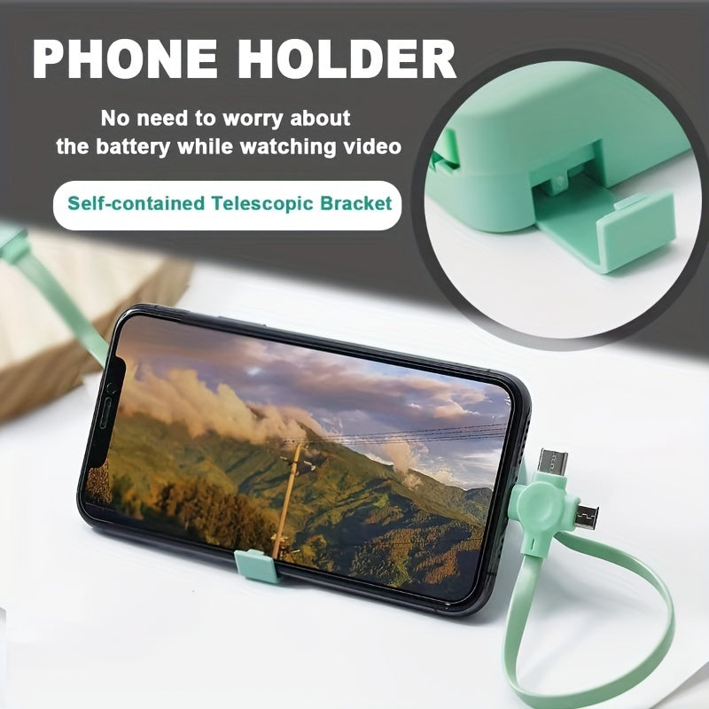 Cable USB 3-en-1 Retractable avec Support Telephone – Charge Rapide 18W, Transfert Donnees, 100cm | 8 Coloris