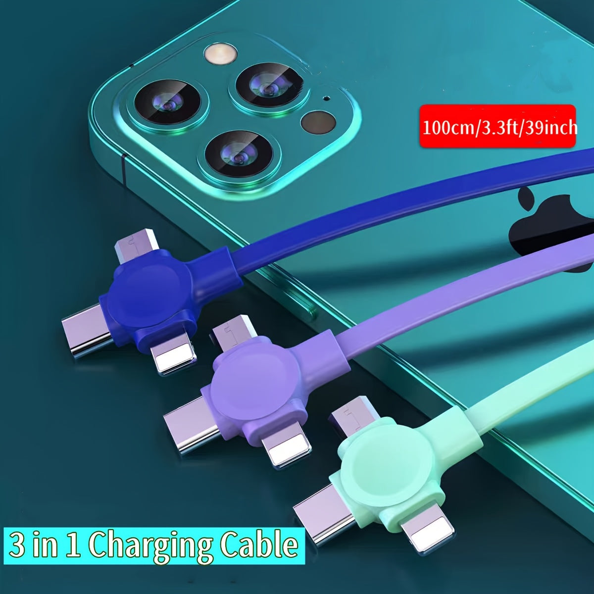 Cable USB 3-en-1 Retractable avec Support Telephone – Charge Rapide 18W, Transfert Donnees, 100cm | 8 Coloris