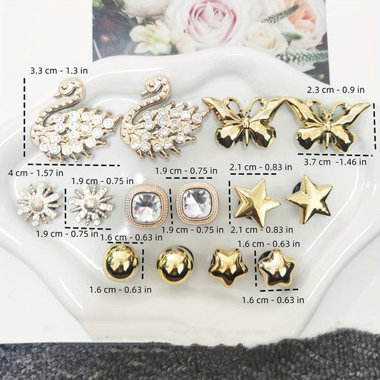 Lot de 16 Breloques Dorées Strass pour Chaussures – Customisation Élégante 💎✨