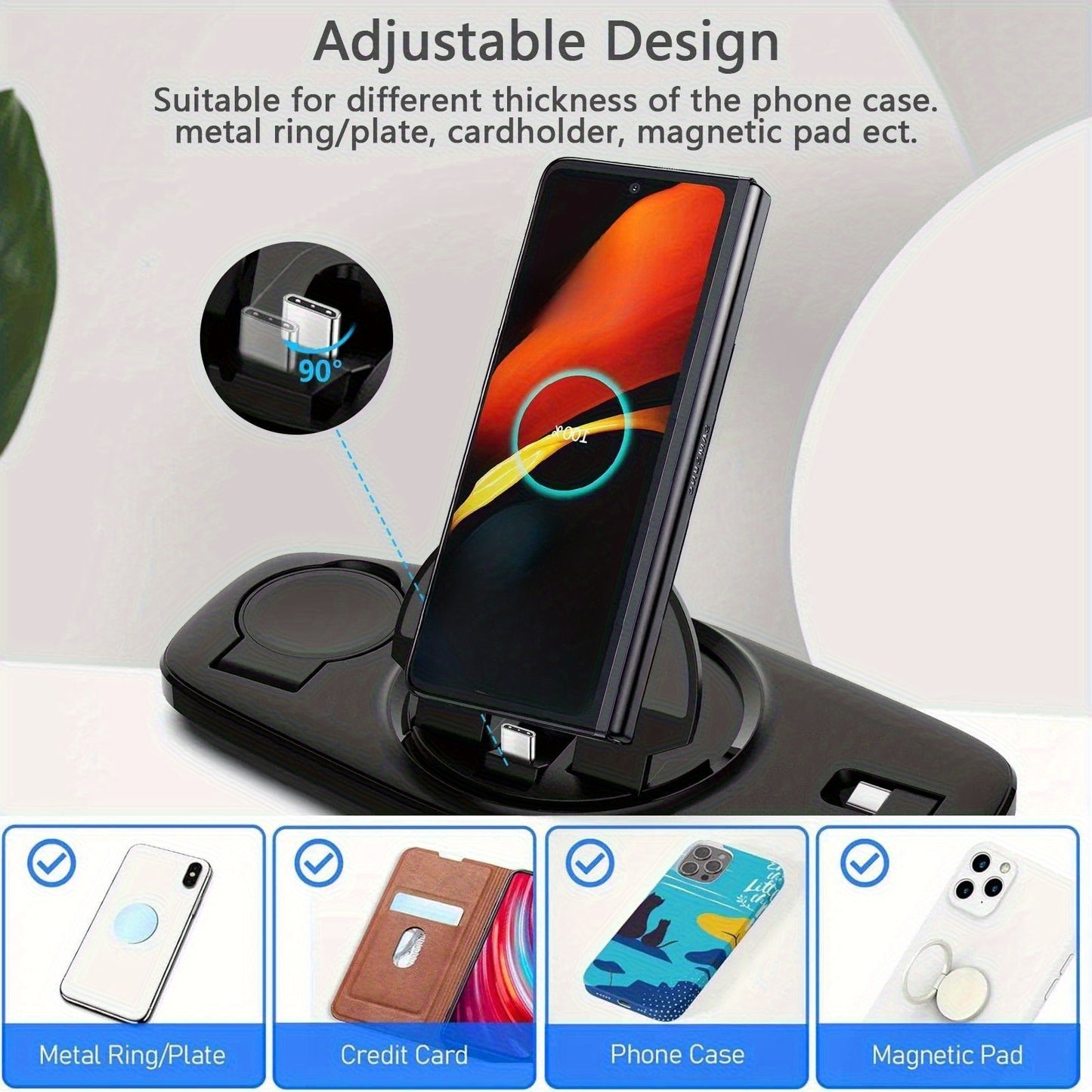 Station de Charge Pliable Portable USB-C - Compatible Samsung Galaxy S25 S24 Ultra Watch 6 5 Pro Noir