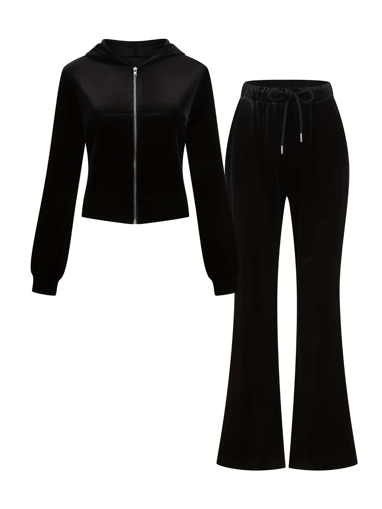 Ensemble Jogging Femme Strass - Hoodie Zippe et Pantalon Poches Noir