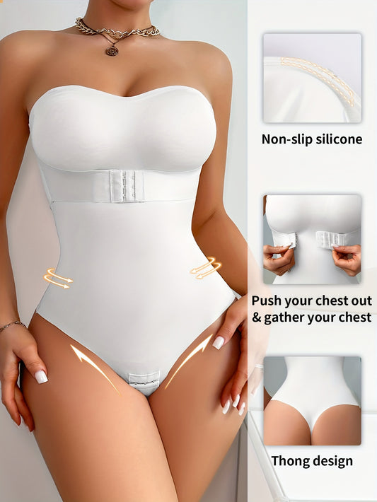 Solid Seamless Strapless Front Closure Bodysuit, Slimmer Bodyshaper, Women's Underwear & Shapewear - Topdecheztop.fr
