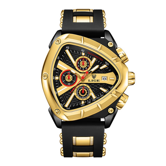 Montre Polygon Homme Etanche 30M Lumineuse avec Calendrier - Boitier Acier, Bracelet Silicone, 5 Coloris