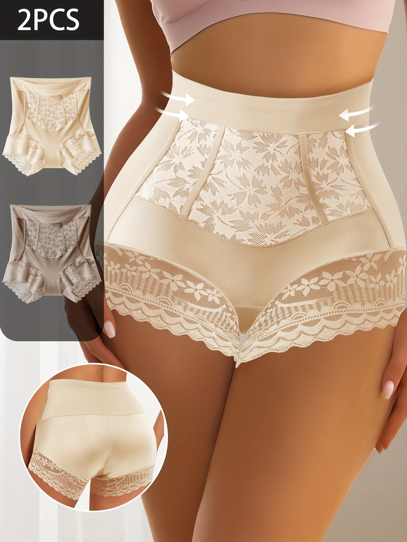 Lot de 2 Culottes Gainantes Taille Haute en Dentelle QUASTI – Ventre Plat, Maintien Élevé & Style Élégant | S au XXL