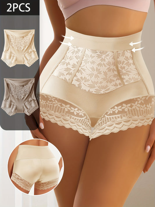 Lot de 2 Culottes Gainantes Taille Haute en Dentelle QUASTI – Ventre Plat, Maintien Élevé & Style Élégant | S au XXL