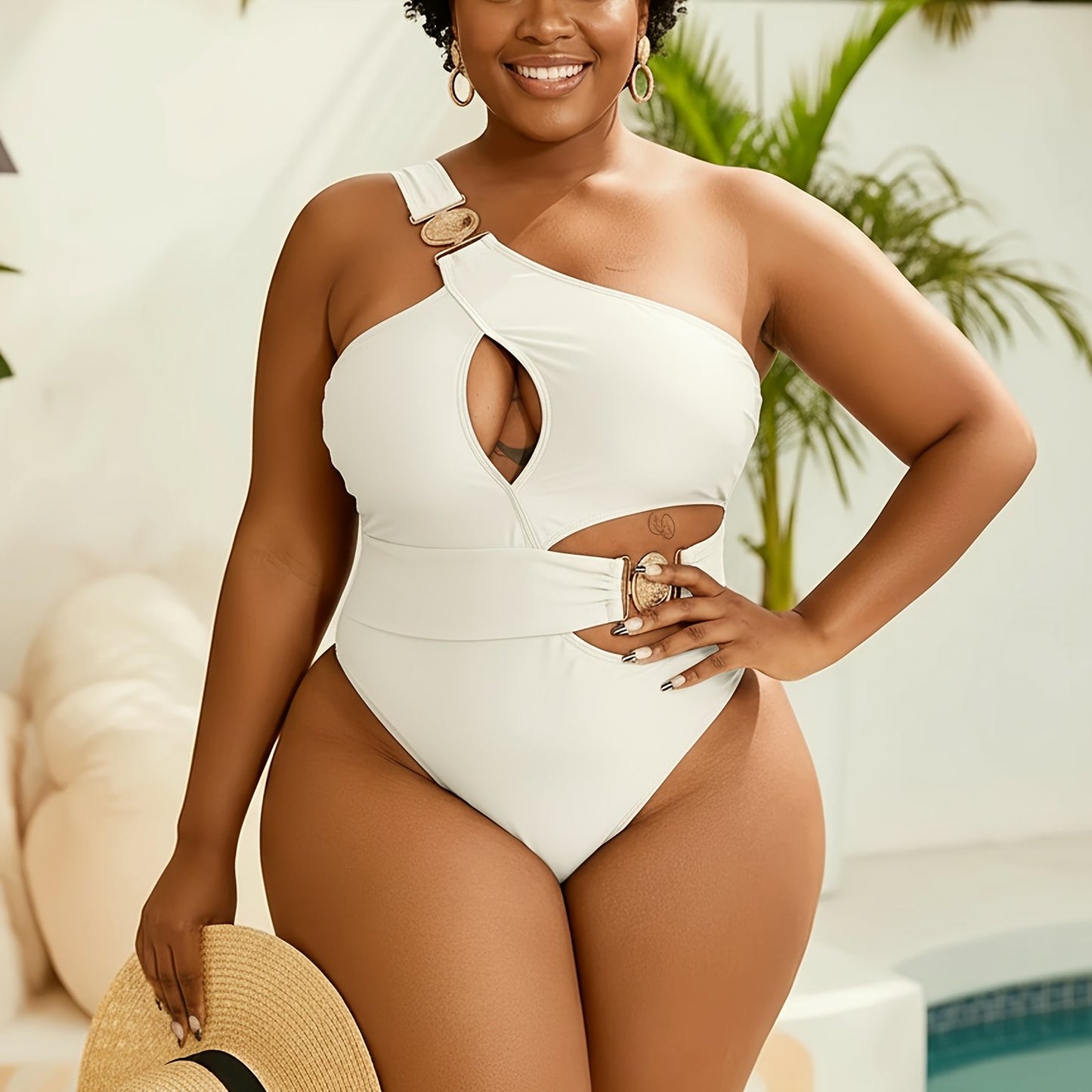 Maillot de Bain Une Piece Femme Sexy - Une Epaule, Push-Up, Grande Taille L a 4XL