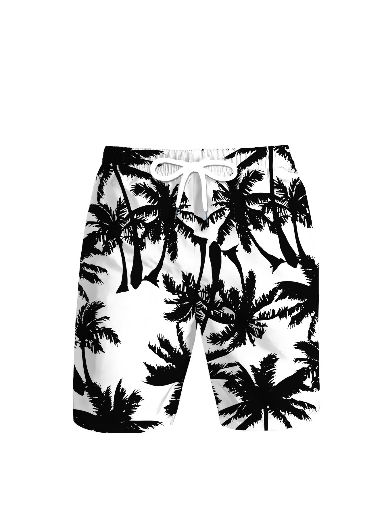 Short Homme Motif Cocotier – Noir sur Fond Blanc, 100% Polyester & Coupe Décontractée | FR S à XXL