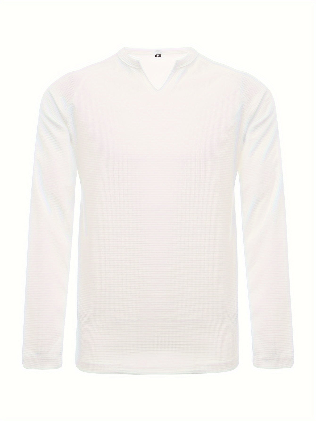 T-Shirt Homme Manches Longues Col en V Gaufre - Slim, 100% Polyester, Blanc Beige Noir, S-XXXL