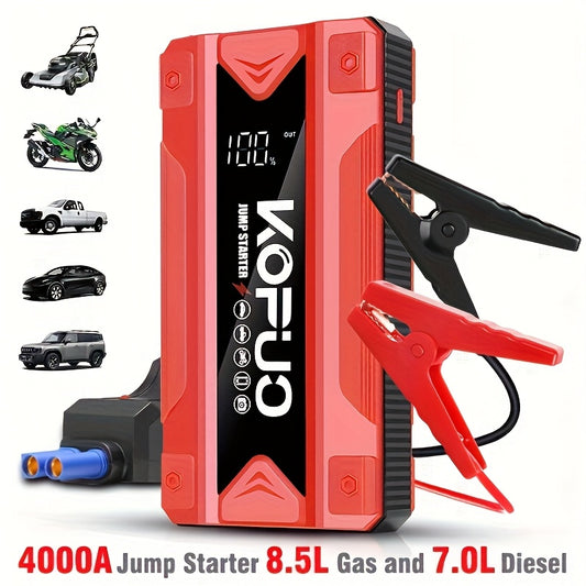 Demarreur de batterie portable voiture KOPUO 4000A - 12V, essence 8.5L, diesel 7L, USB, LED, 2 coloris