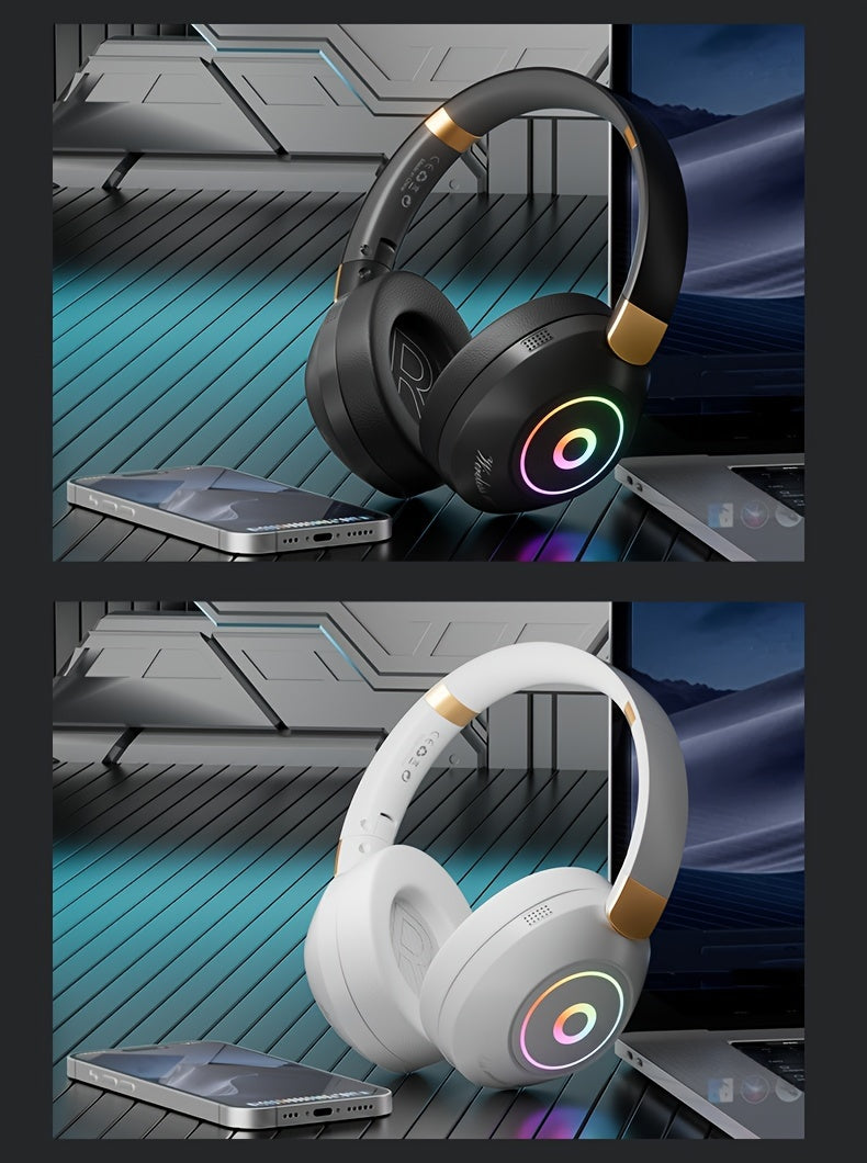 Casque Sans Fil Pliable avec Lumières LED – Gaming & Musique, Batterie 200mAh & USB-C | Noir & Blanc