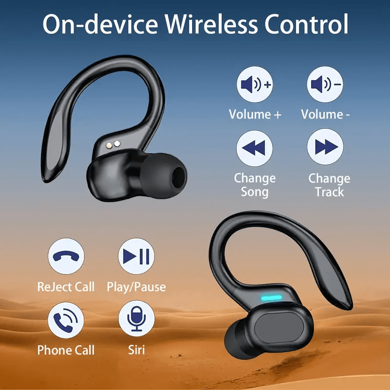 Ecouteurs sans fil LAN XUN crochets oreille - Batterie 300mAh, USB-C, boitier charge, micro condensateur, rouge ou noir