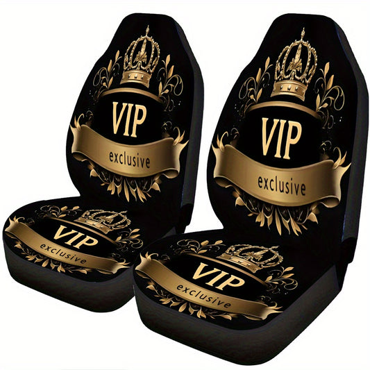 Lot de 2 Housses de Siège Auto VIP — Imprimé Couronne, Toile & Éponge, Ajustement Universel