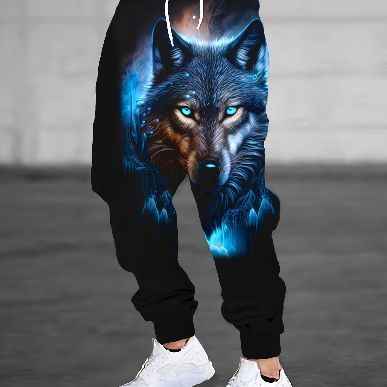 Pantalon de Jogging Homme Imprimé Loup — Coupe Ample 100% Polyester | S-XXL | Toutes Saisons