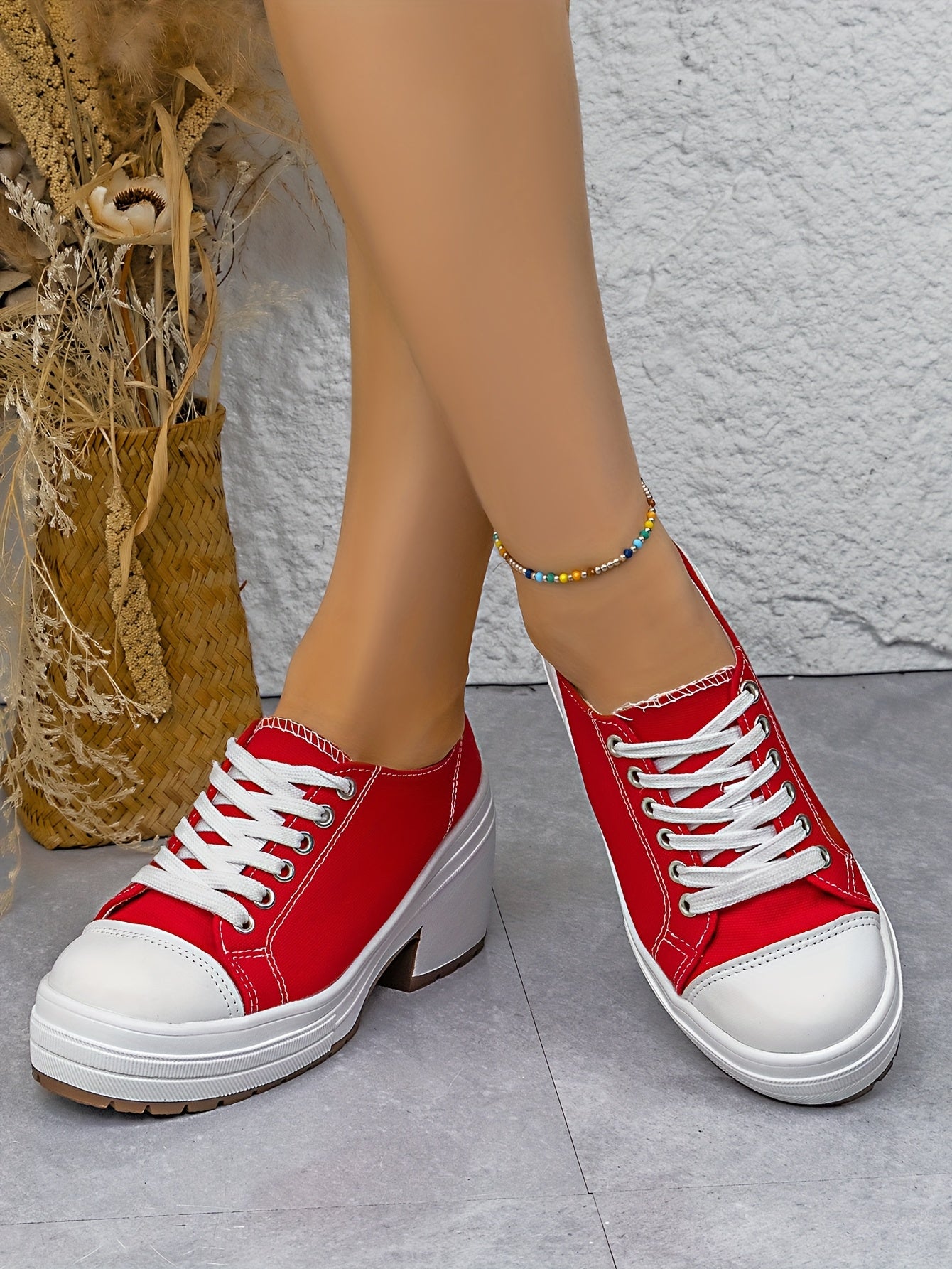 Baskets Femme Mi-Haute Plateforme Lacets - Tissu Semelle PU Style Sport 7 Coloris EU 36-42
