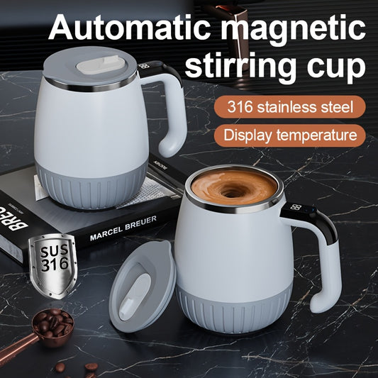 Tasse melangeuse automatique acier inox 316 - Mesure temperature, couvercle, USB, cafe proteines milkshakes, blanc