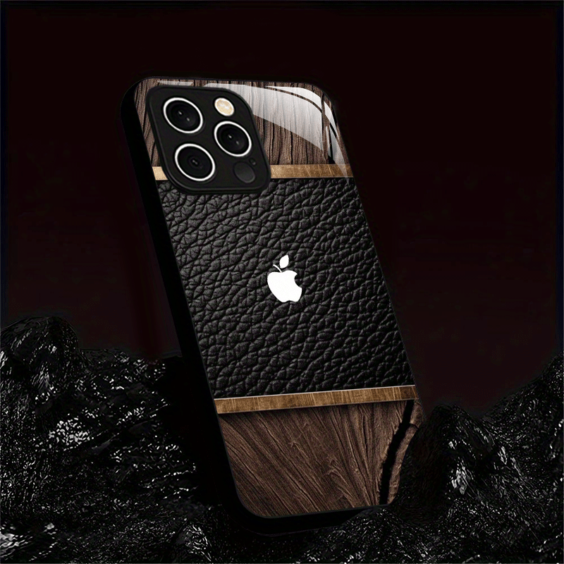 Coque iPhone Verre Trempé Logo Apple – Design Bois, Impression UV, Protection Objectif