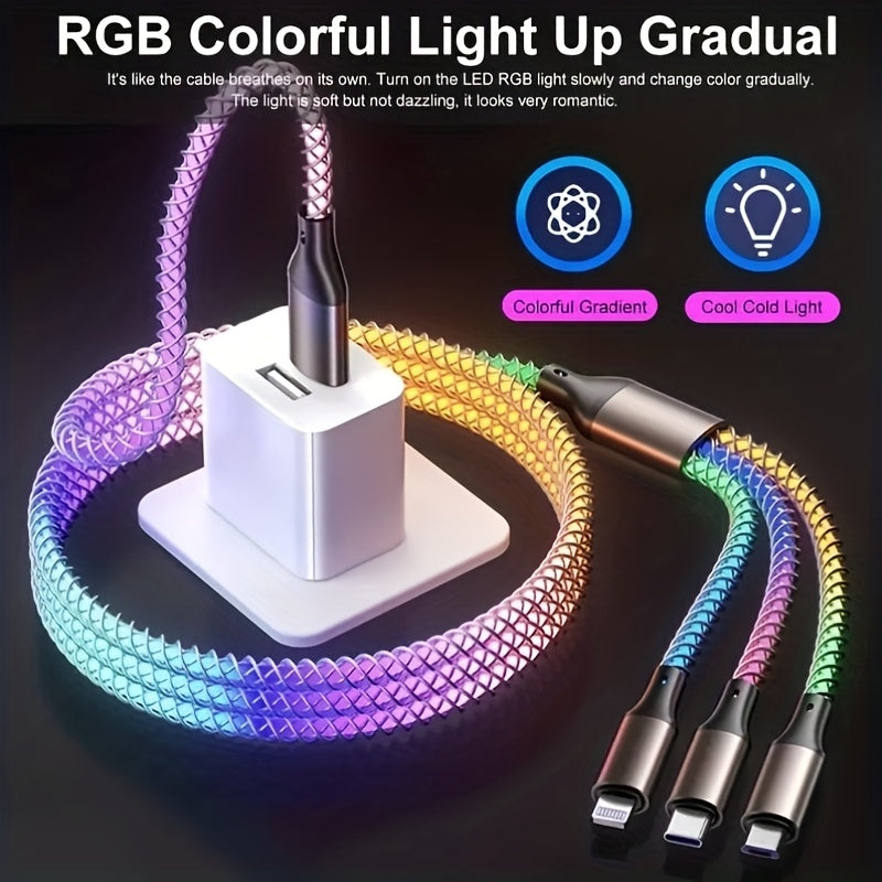 Cable Charge 3-en-1 USB-C vers Lightning 120cm - Transmission Donnees, 5-10W, Plastique Resistant