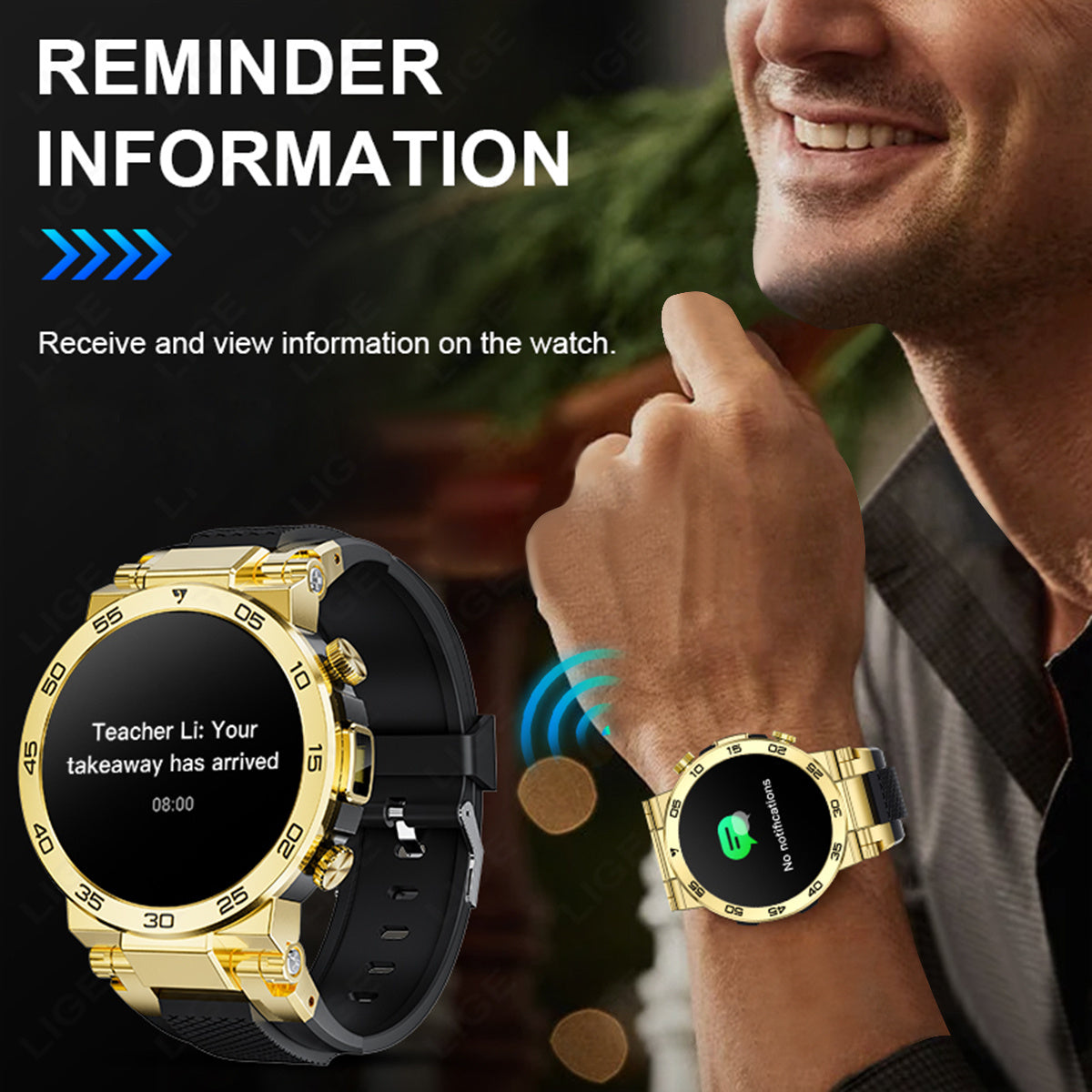 Montre Connectée LIGE Homme — Cadran Rond, Bracelet Silicone, Chronomètre, 3 Coloris