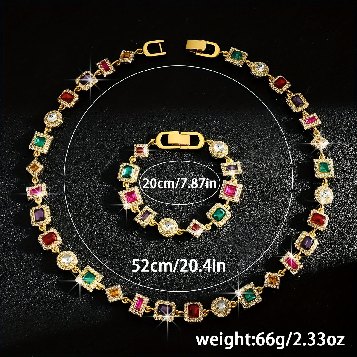 Ensemble élégant de collier et de bracelet carré en cristal - Topdecheztop.fr