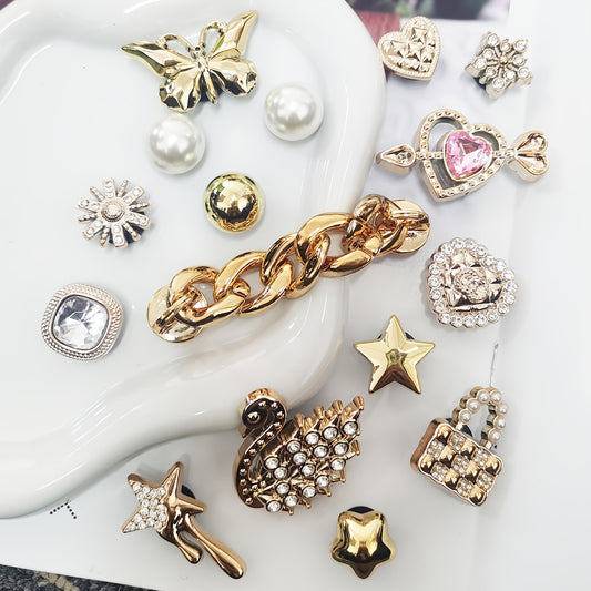 Lot de 16 Breloques Dorées Strass pour Chaussures – Customisation Élégante 💎✨