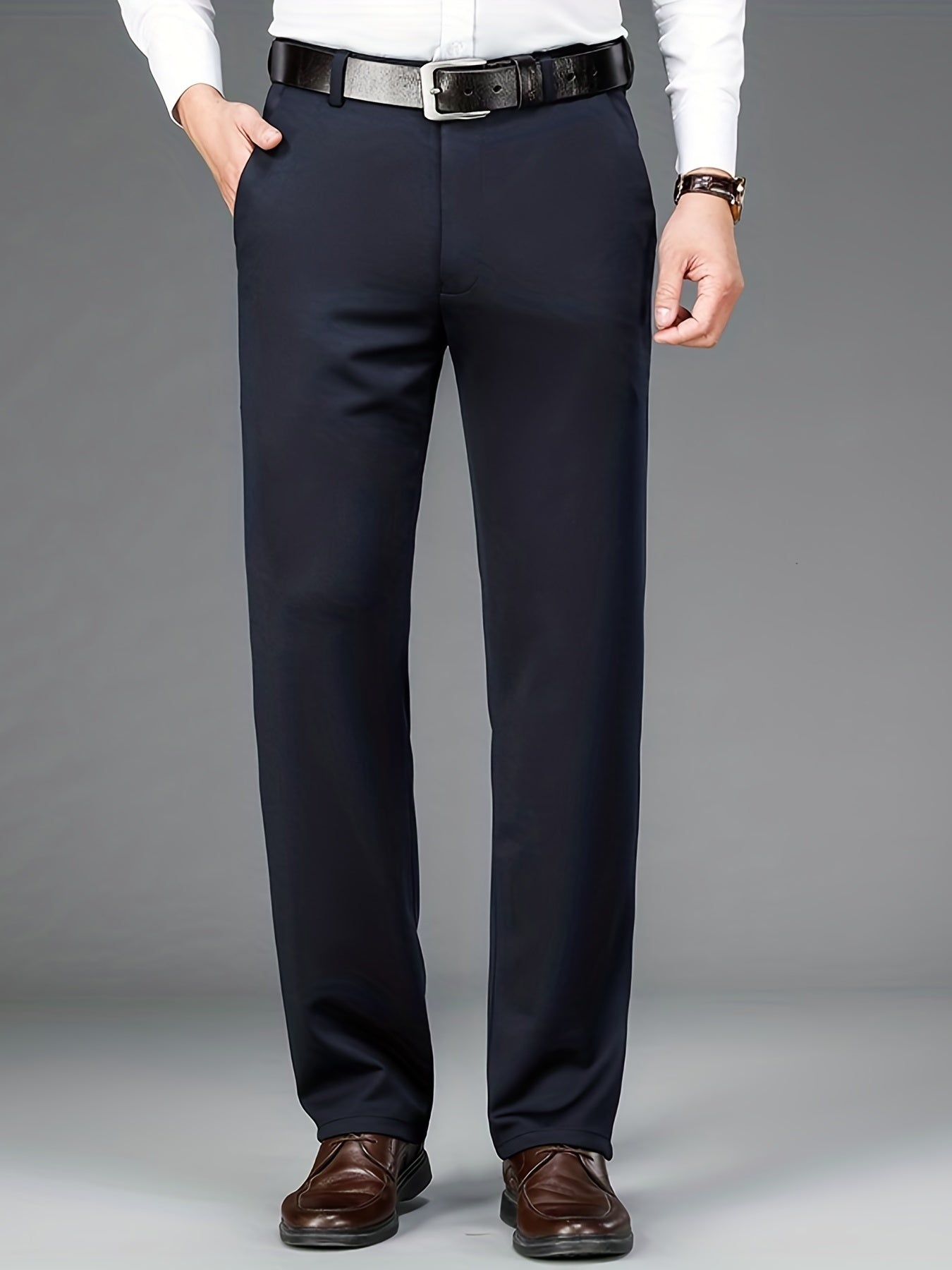 Pantalon Habillé Homme Classique – 93,5% Polyester 6,5% Élasthanne, Coupe Régulière, 6 Coloris XS-XXL