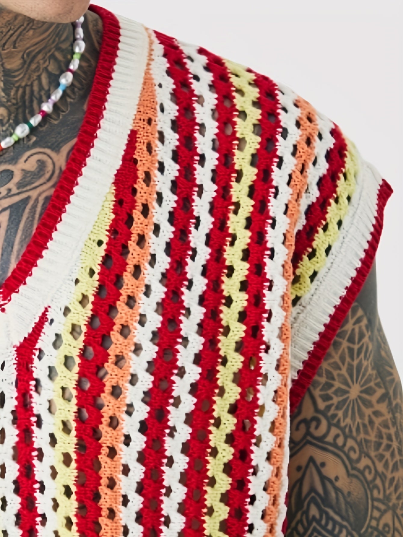 Gilet Ajoure Crochet Col V Sans Manches - Style Vacances Rayures FR S a XXL
