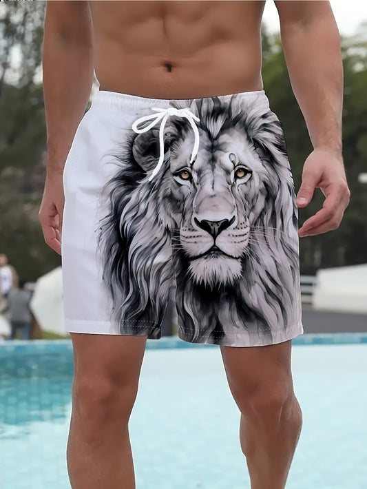 Short de Bain Homme Imprimé Lion Fantaisie - Style Décontracté