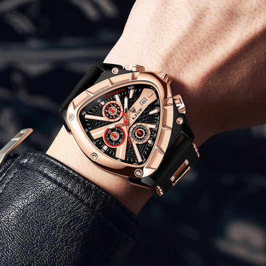 Montre Polygon Homme Etanche 30M Lumineuse avec Calendrier - Boitier Acier, Bracelet Silicone, 5 Coloris
