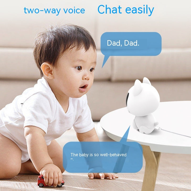 Camera de Surveillance WiFi 720p Forme Chat V380 - Blanc, Zoom Electronique, Vision Nocturne