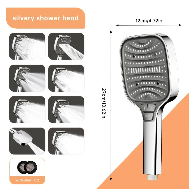 Pommeau de Douche 8 Modes Effet Pluie - Carre, Finition Polie, Montage Mural