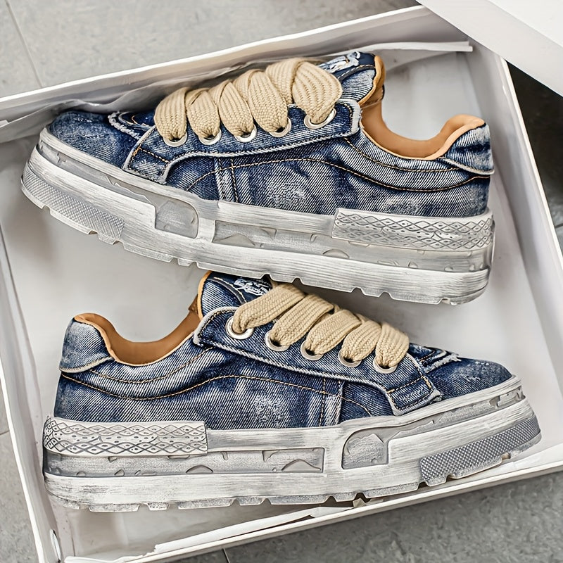 Chaussures Décontractées Homme — Denim Délavé Rétro, Semelles Épaisses, 3 Coloris, EU 38.5-43