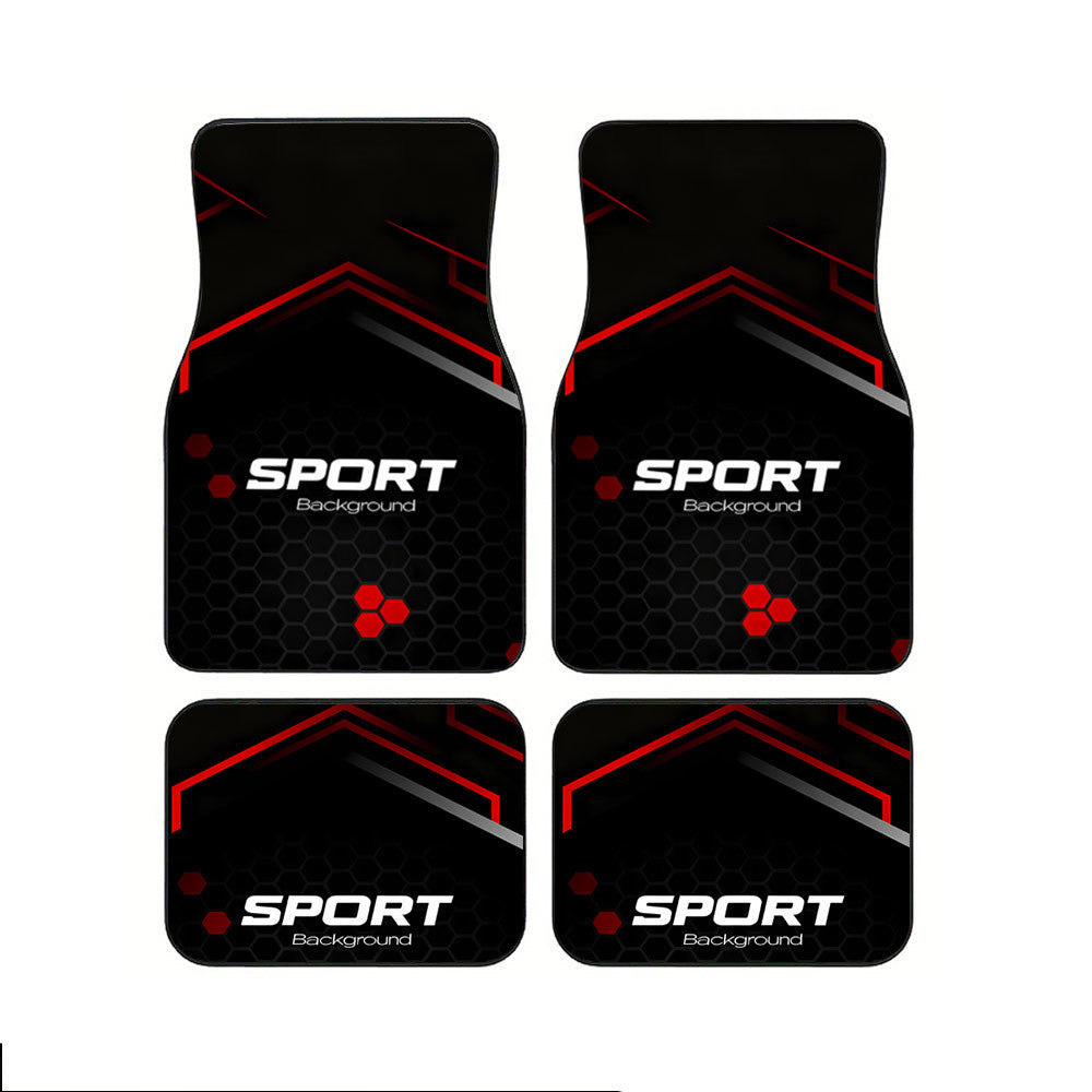 Lot de 4 Tapis de Sol Voiture Sport Imprimes - Polyester, Universel, Antiderapant