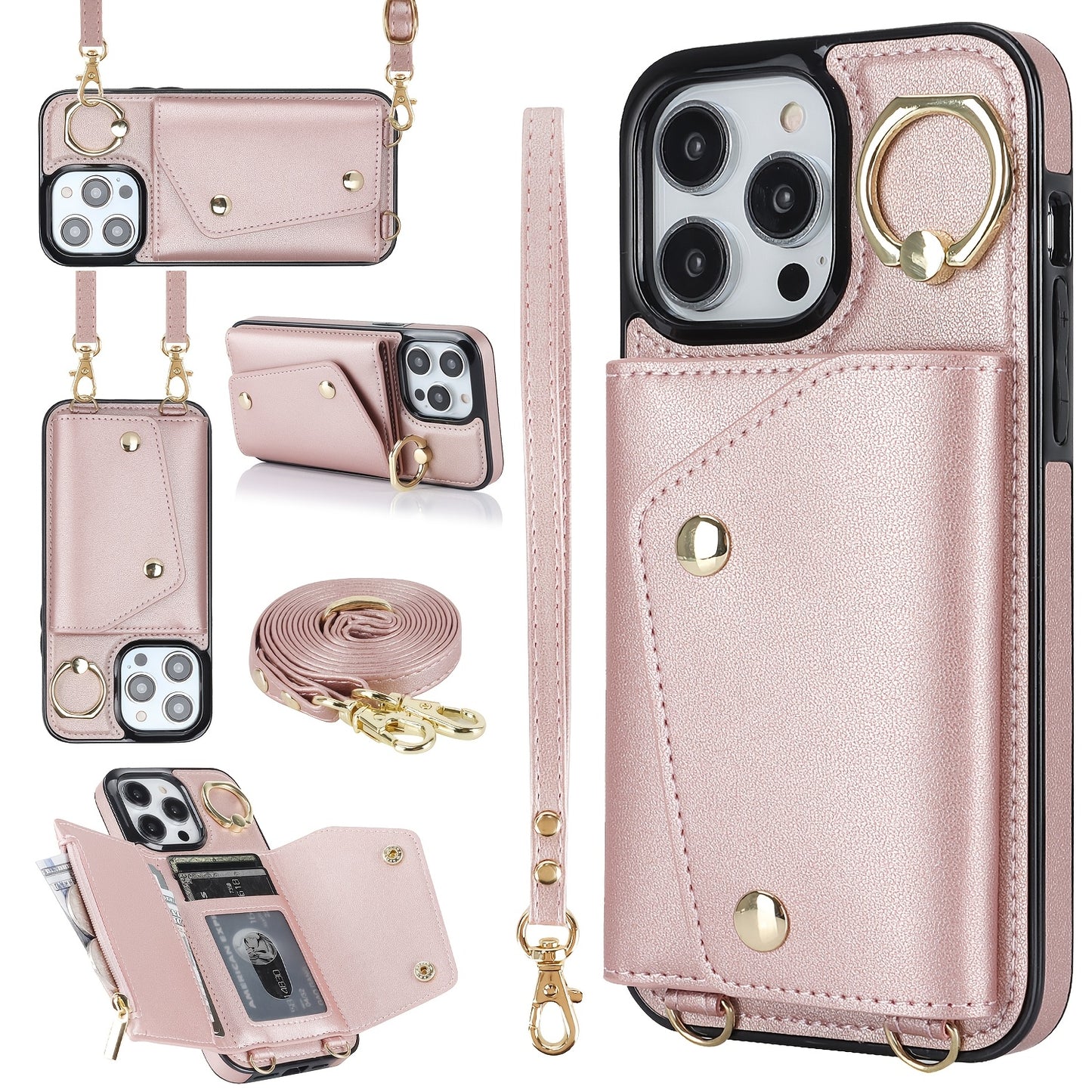 Étui Portefeuille Bandoulière iPhone – Similicuir, Support Intégré, Anti-Choc 📱✨
