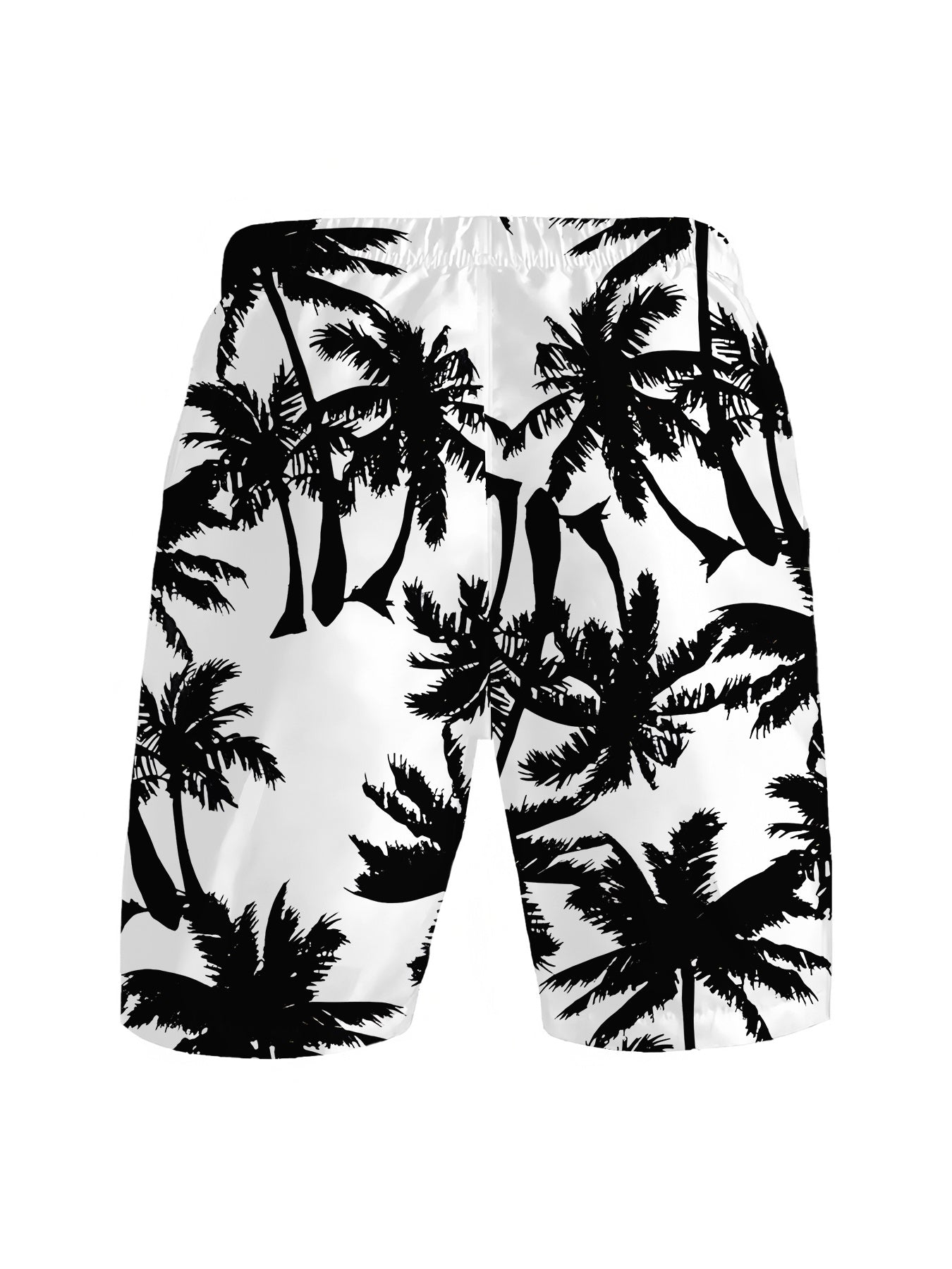 Short Homme Motif Cocotier – Noir sur Fond Blanc, 100% Polyester & Coupe Décontractée | FR S à XXL