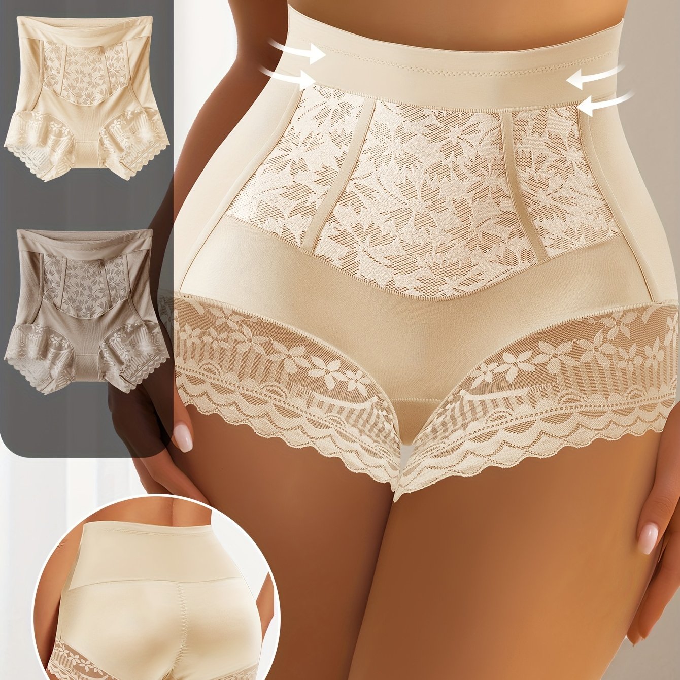 Lot de 2 Culottes Gainantes Taille Haute en Dentelle QUASTI – Ventre Plat, Maintien Élevé & Style Élégant | S au XXL