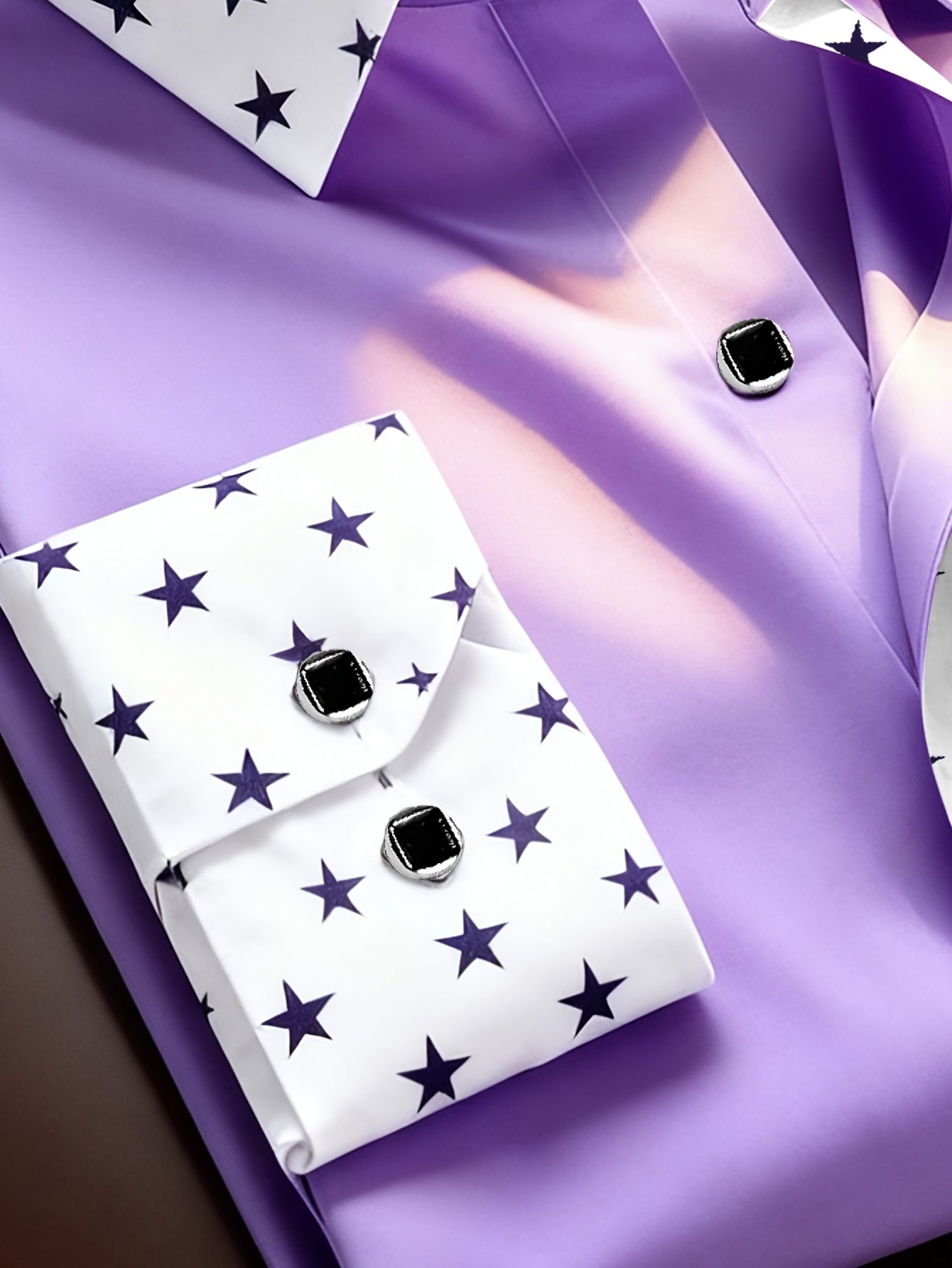 Chemise Homme Manches Longues Motif Galaxie Etoiles - Slim Col Revers Polyester