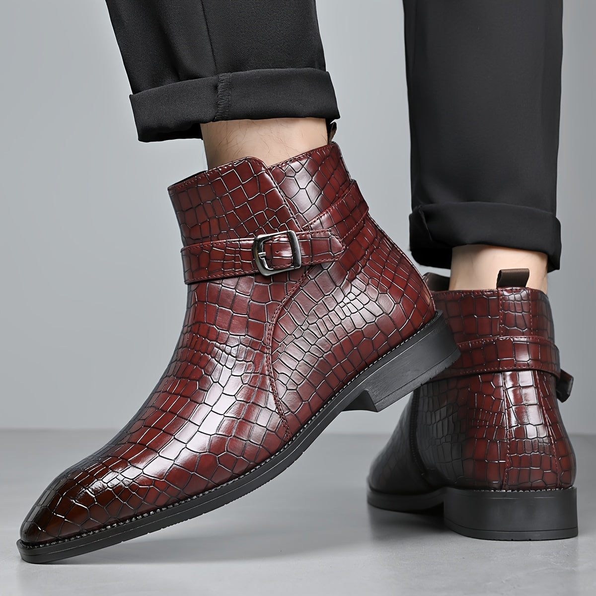 Bottines Chelsea Homme Vintage – Cuir PU, Boucle, Style Urbain, 4 Coloris