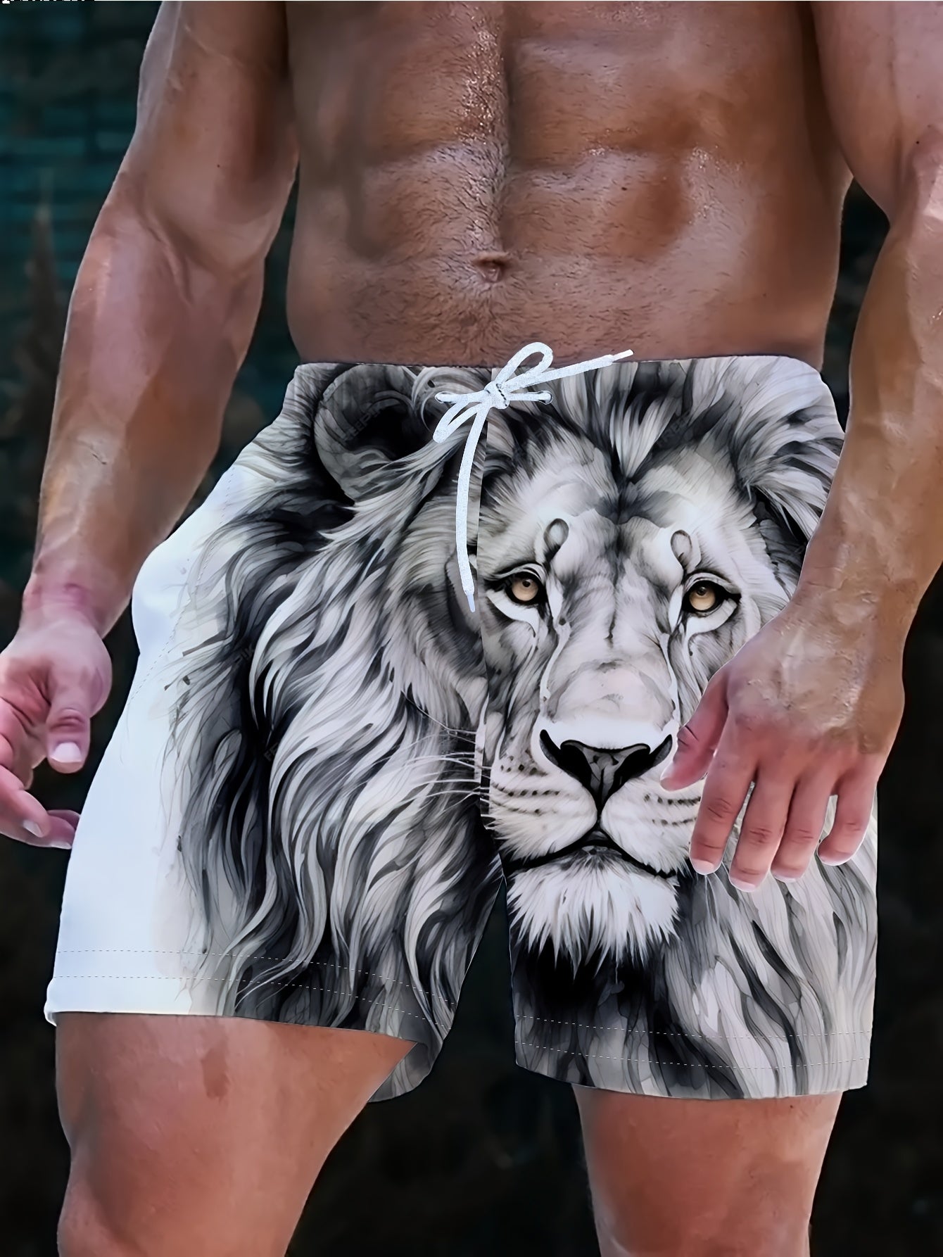 Short de Bain Homme Imprimé Lion Fantaisie - Style Décontracté