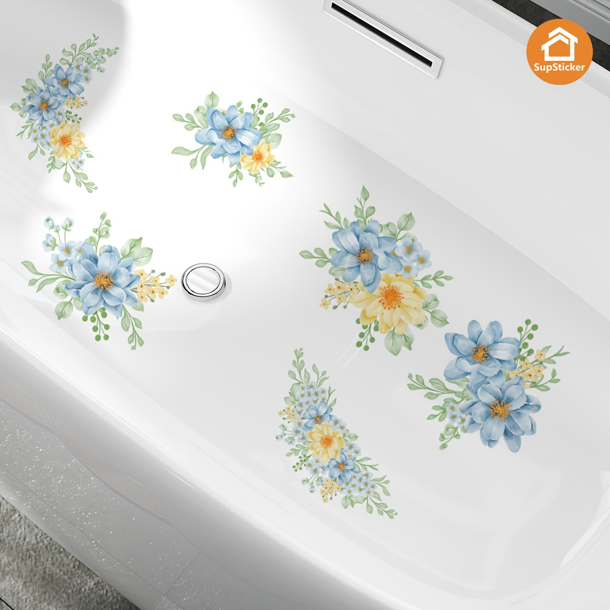 Sticker Autocollant Baignoire Lavabo Motif Floral - Vinyle, Facile a Poser, 4 Coloris, 32x47cm