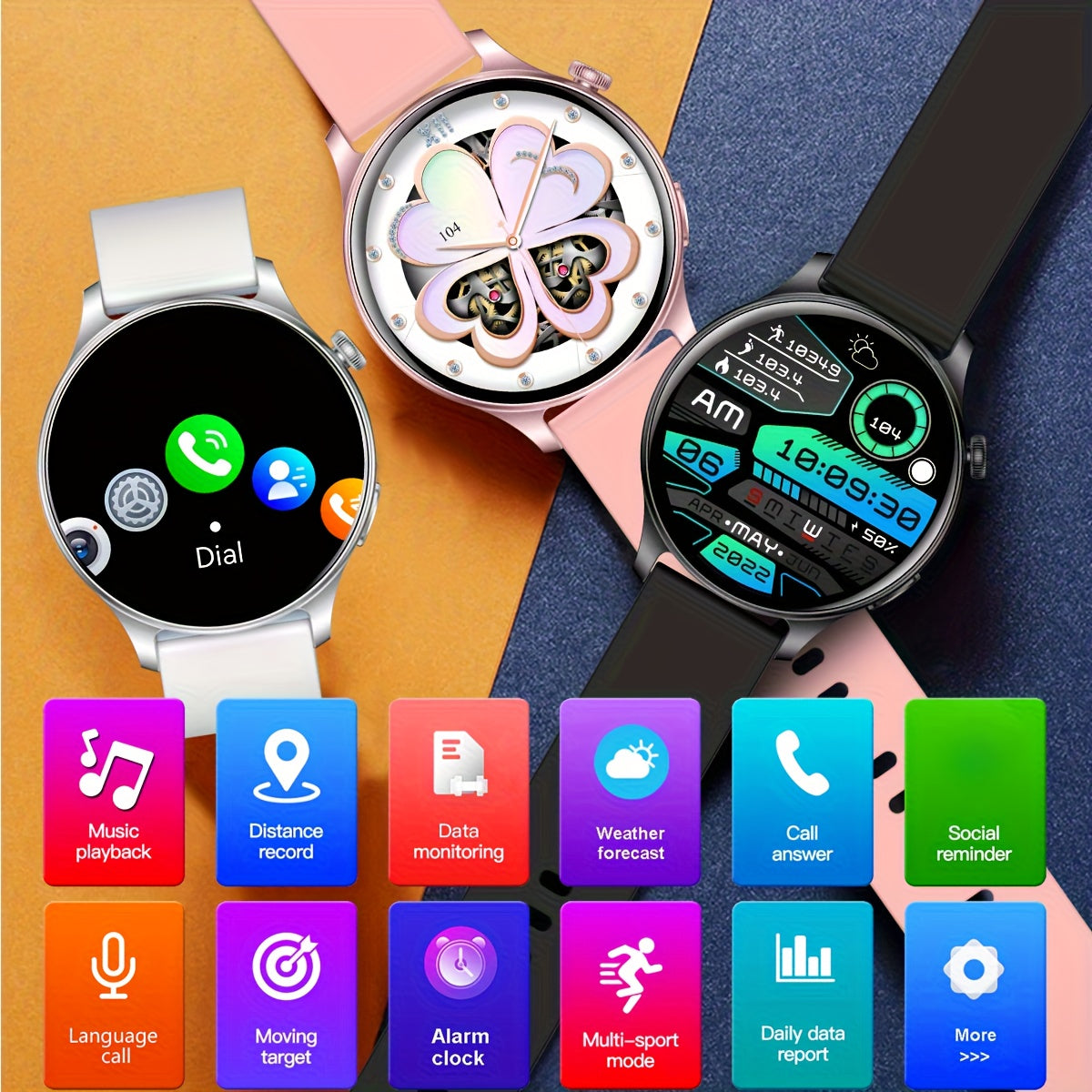 Montre Connectée Femme – Écran AMOLED 1,53", 100+ Modes Sportifs, Appels Sans Fil & IP68 | Charge Magnétique