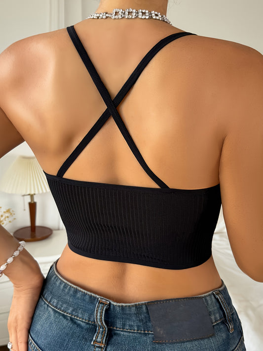 Débardeur Grande Taille Femme avec Soutien-Gorge Intégré - Col en V, Maille