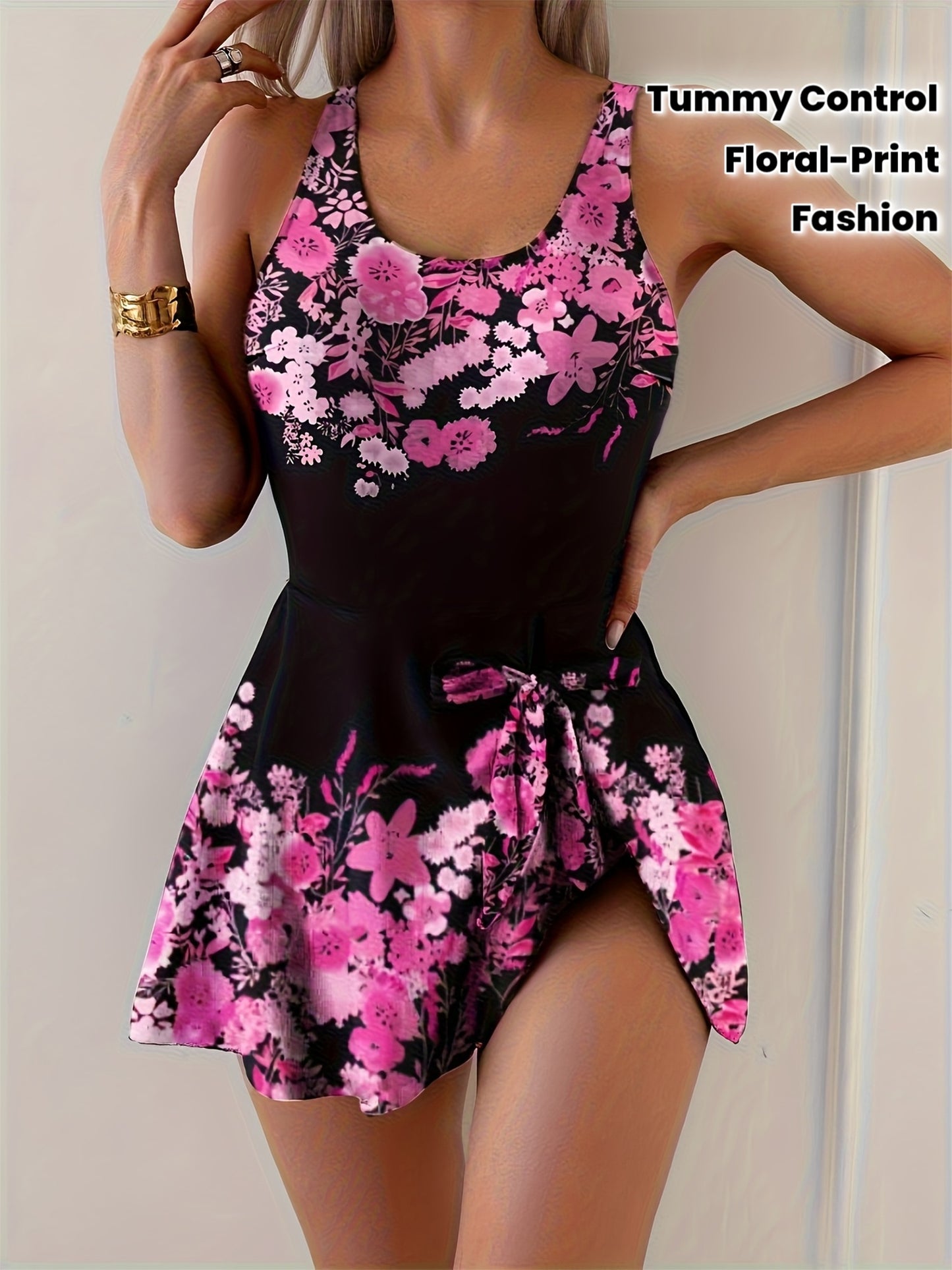 Maillot de Bain 1 Piece Femme Imprime Floral - Style Modeste, Tissu Tisse, Imprime Aleatoire, Multicolore, S au XXL