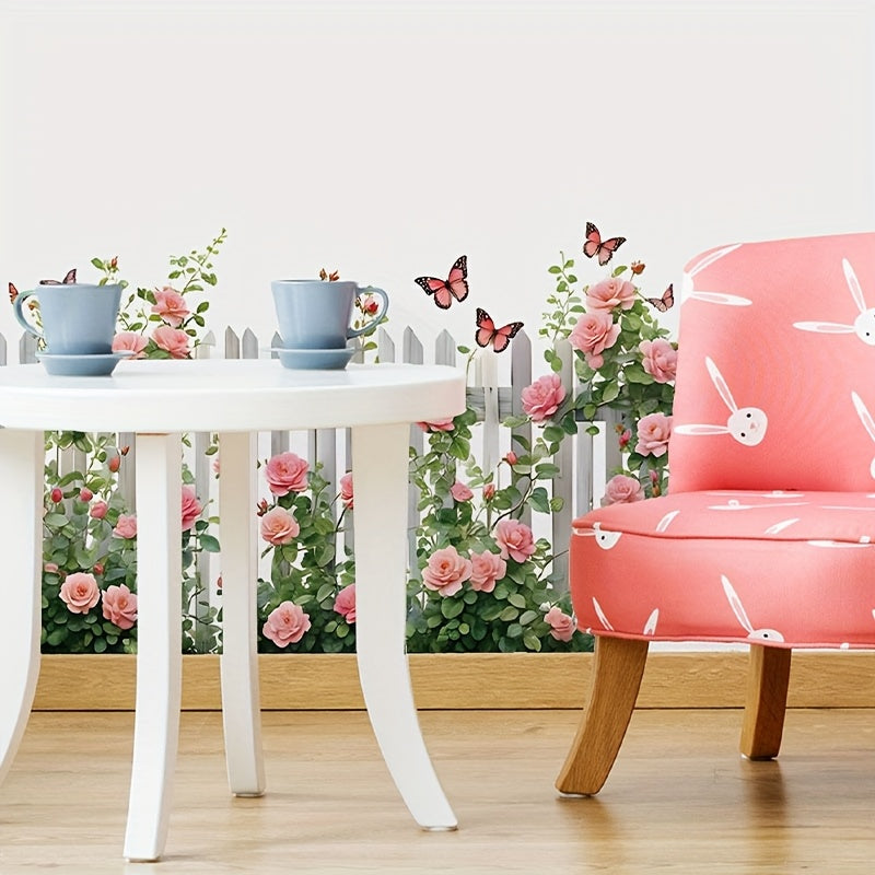 Stickers Muraux Papillons et Fleurs Roses Auto-adhésifs – Décoration Murale Classique | 59x40 cm
