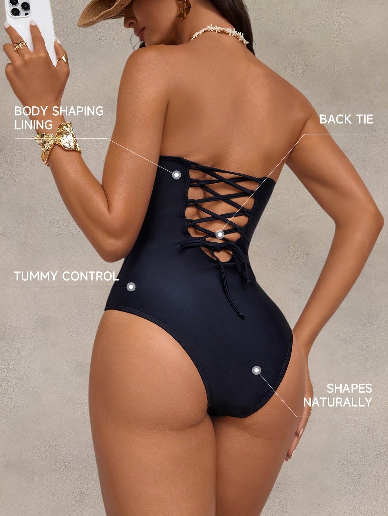 Maillot de Bain Une Piece Noir Sexy Tres Extensible Femme - XS a 2XL