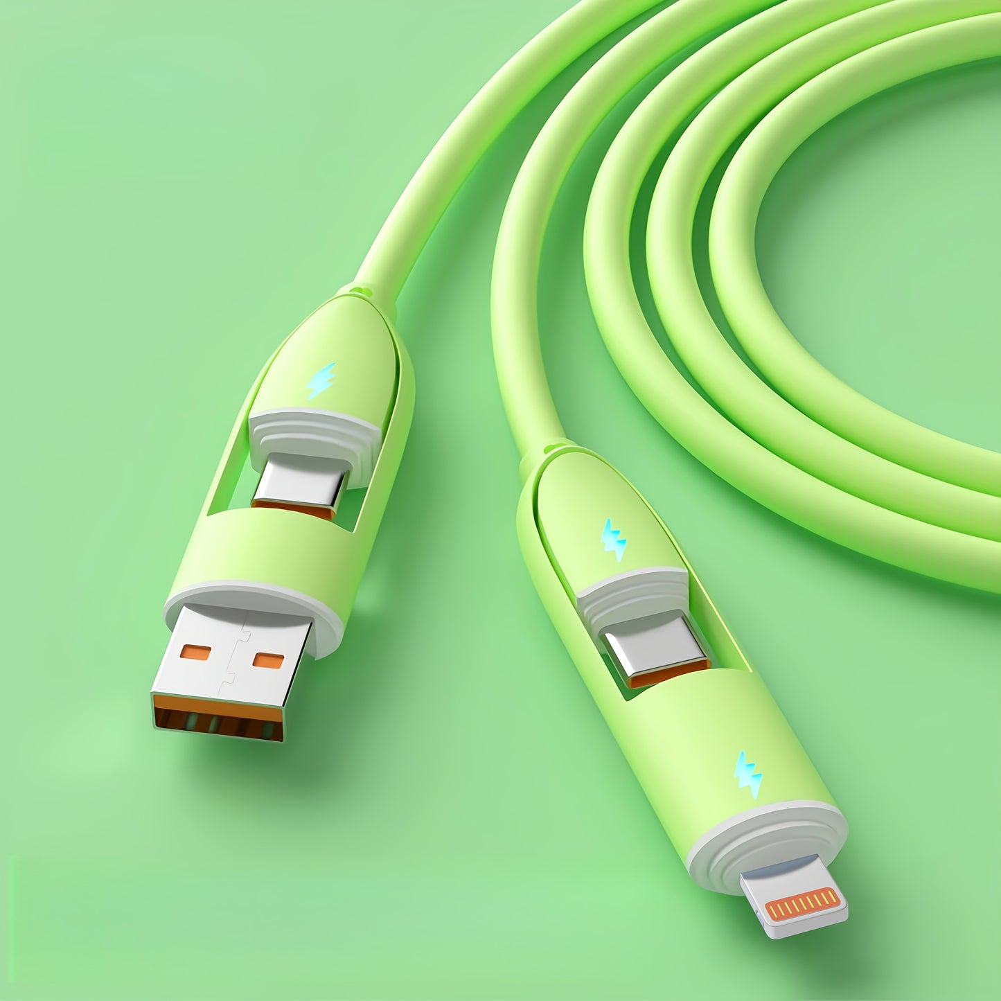 Câble de Charge Ultra-Rapide 4 en 1 – 66W, Type-C vers Lightning, Silicone | ZQJIL
